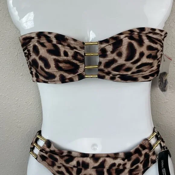 NWT Carmen Marc Valvo Tiger Print Bikini and Matching Bottoms Size XS